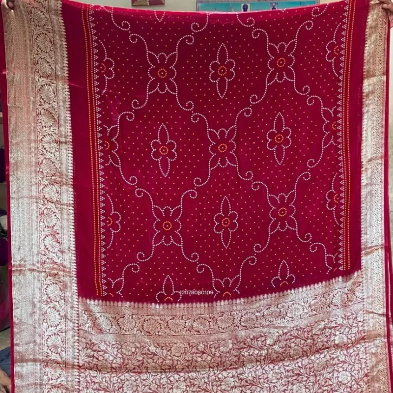 Premium Cotton Silk Kanjivaram Bandhani Saree with Traditional Hand-Dyeing Work