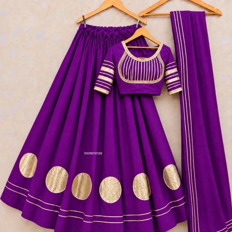 Navratri Special Rayon Cotton Lehenga Choli with Gota Patti Work & Dupatta