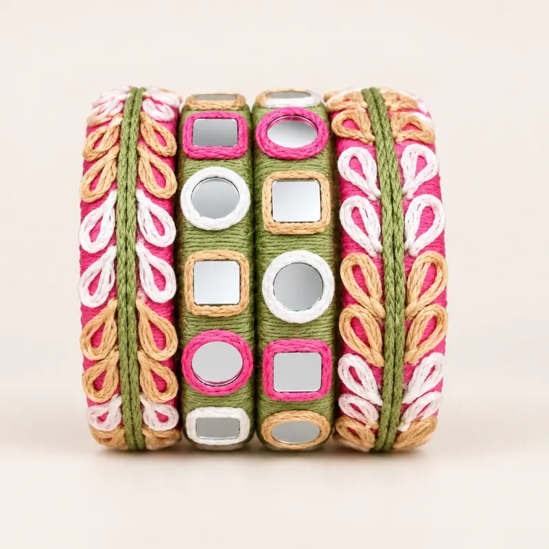 pastel colour Thread and mirror Work bangles
