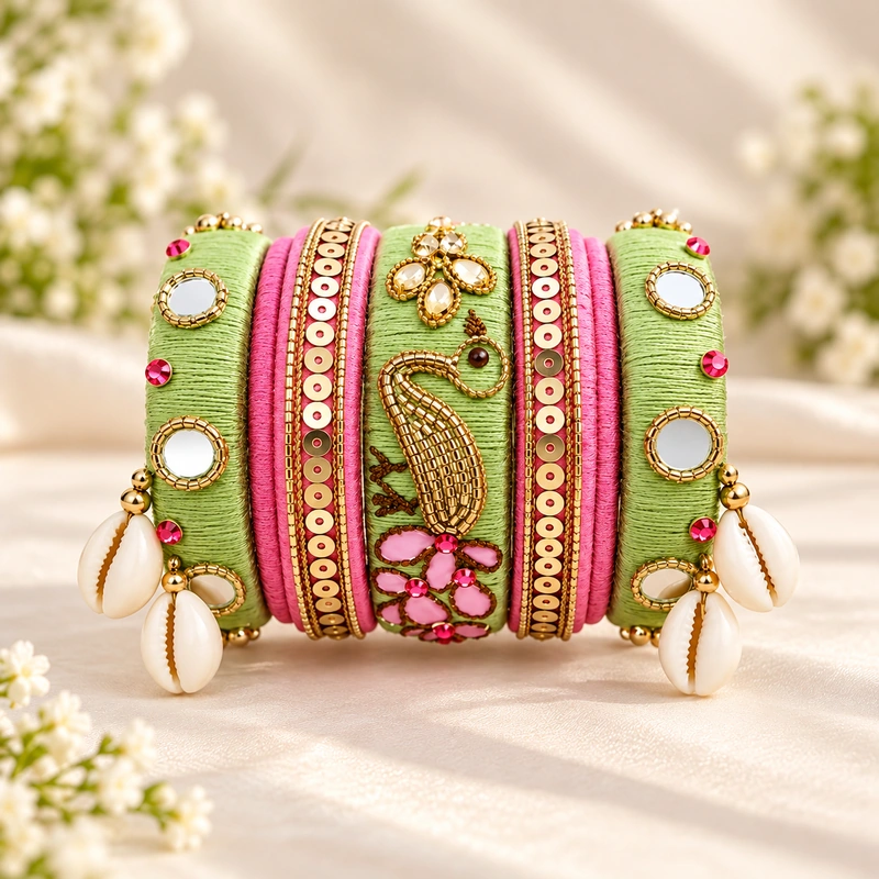 sequence thread n mirror work bangles