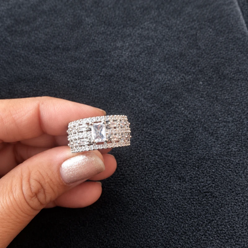 Princess Cut AD jarcon Wide Band Ring